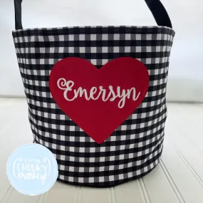 Black Gingham Valentine Bucket Tote