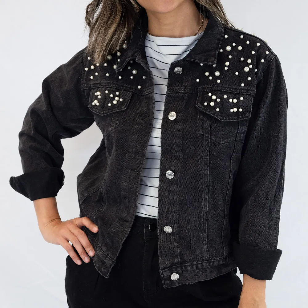 (Black Pearl) Personalized Mrs. Molina  Pearl Denim Jacket