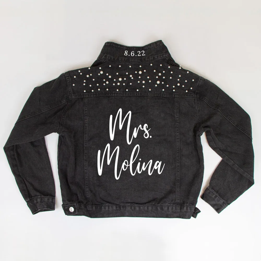 (Black Pearl) Personalized Mrs. Molina  Pearl Denim Jacket