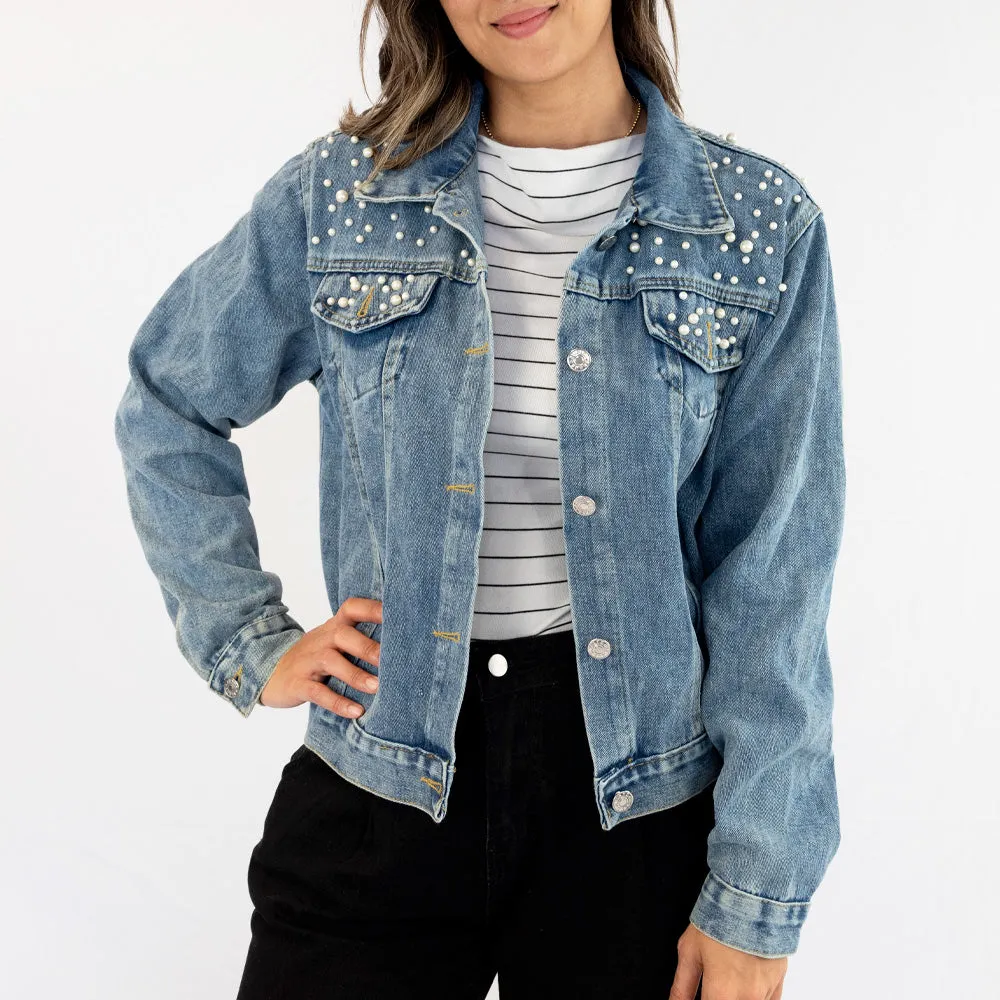 (Black Pearl) Personalized Mrs. Molina  Pearl Denim Jacket