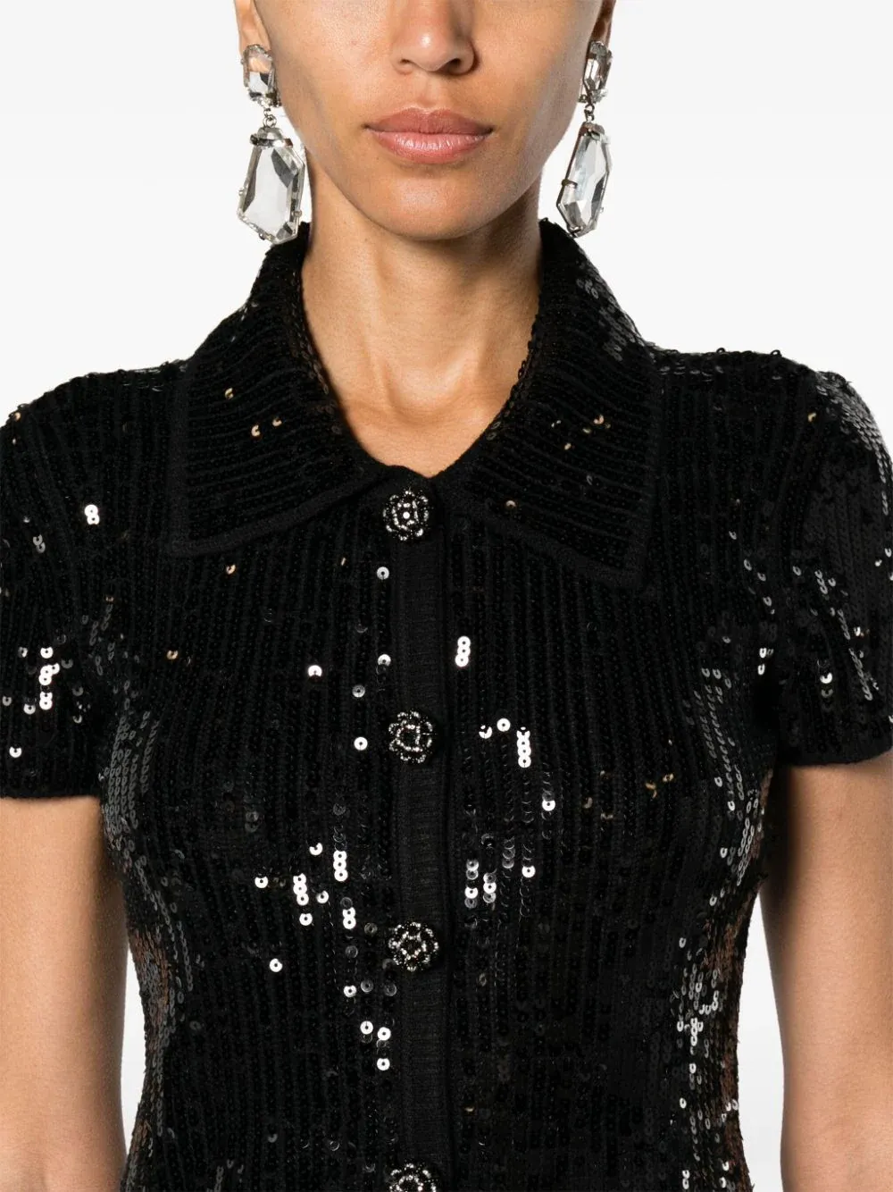 Black Sequin Knit Mini Dress