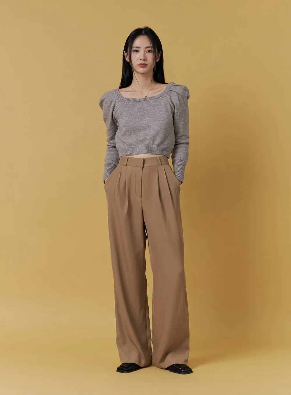 Boat Neck Puff Sleeve Crop Sweater ON306