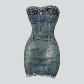 Body con strapless denim dress