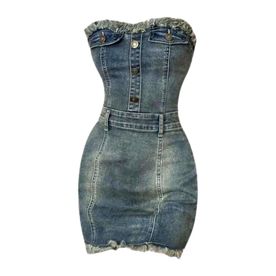 Body con strapless denim dress