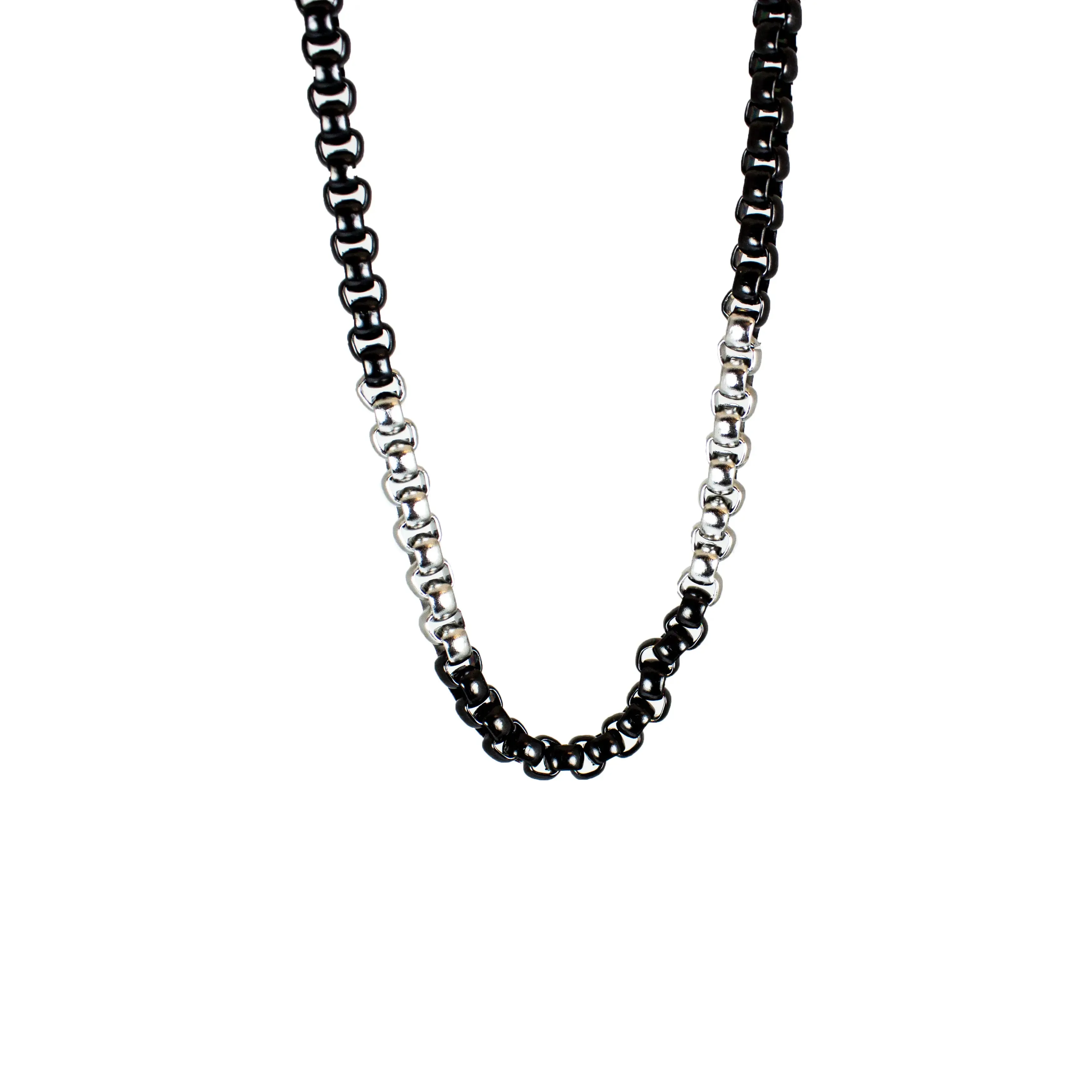 BOL Men's Two Tone Silver & Black Stainless Steel Chain Necklace