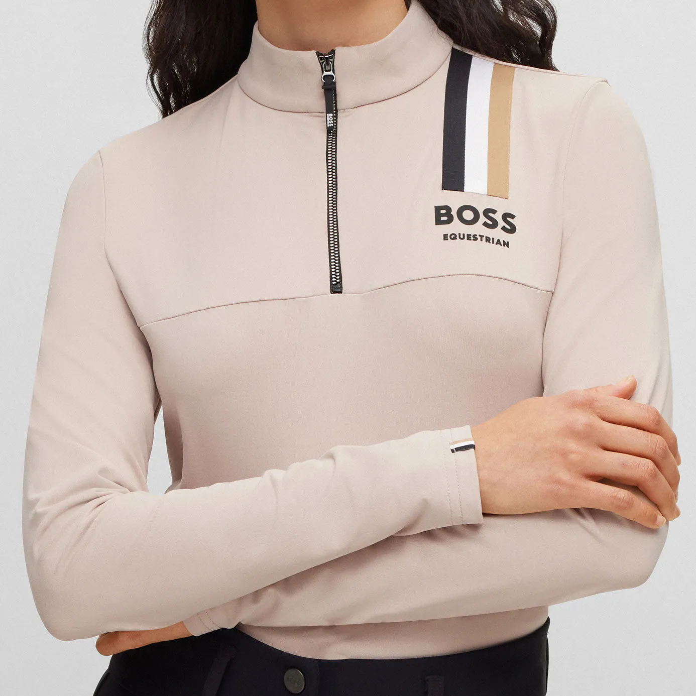 BOSS Equestrian Lia Signature Stripe Training Shirt - Beige