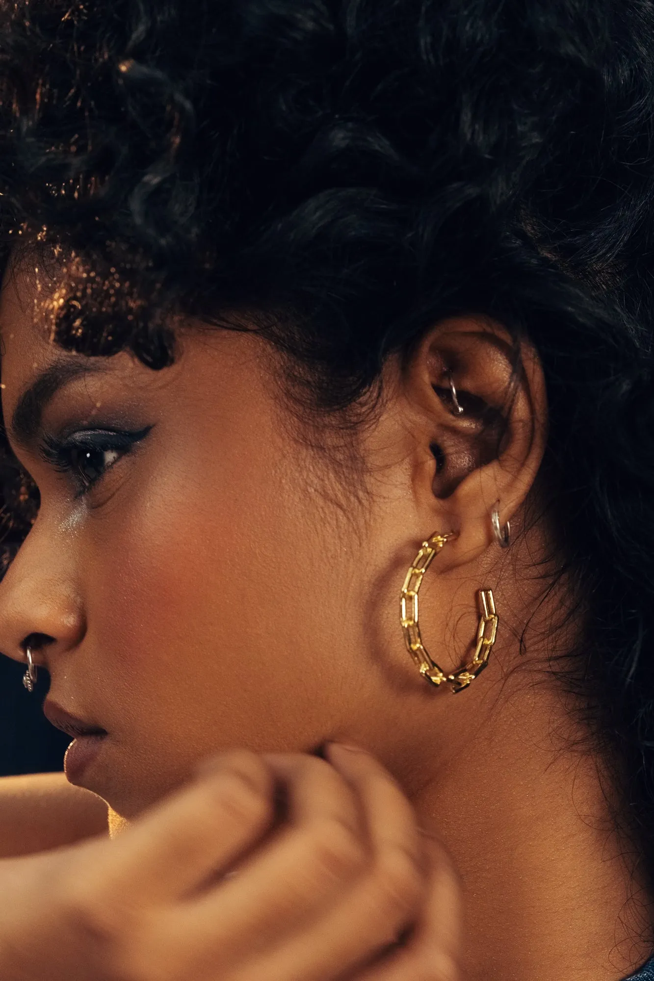 Brass Metal Chain Hoop Earrings