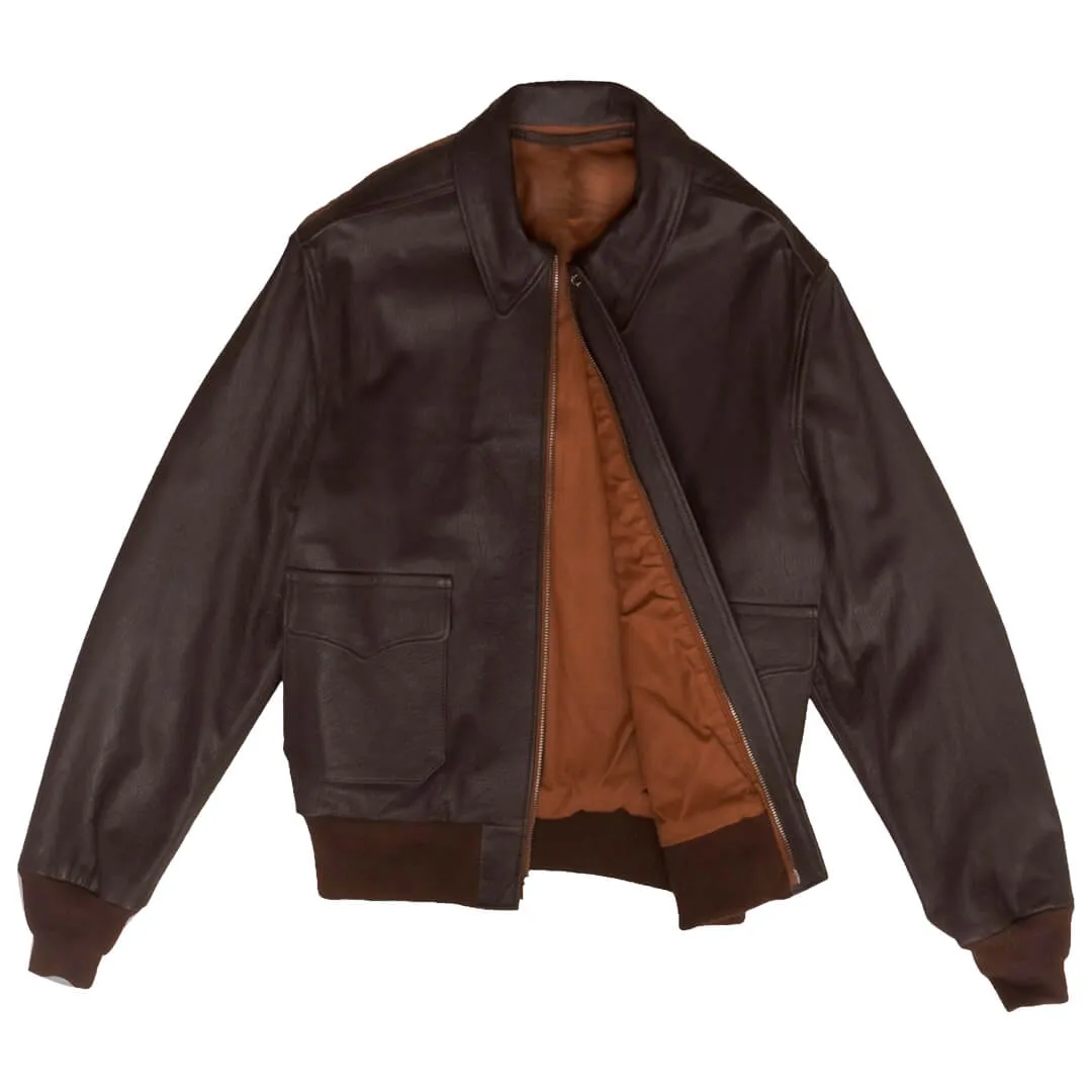 Brown Leather Bomber Jacket