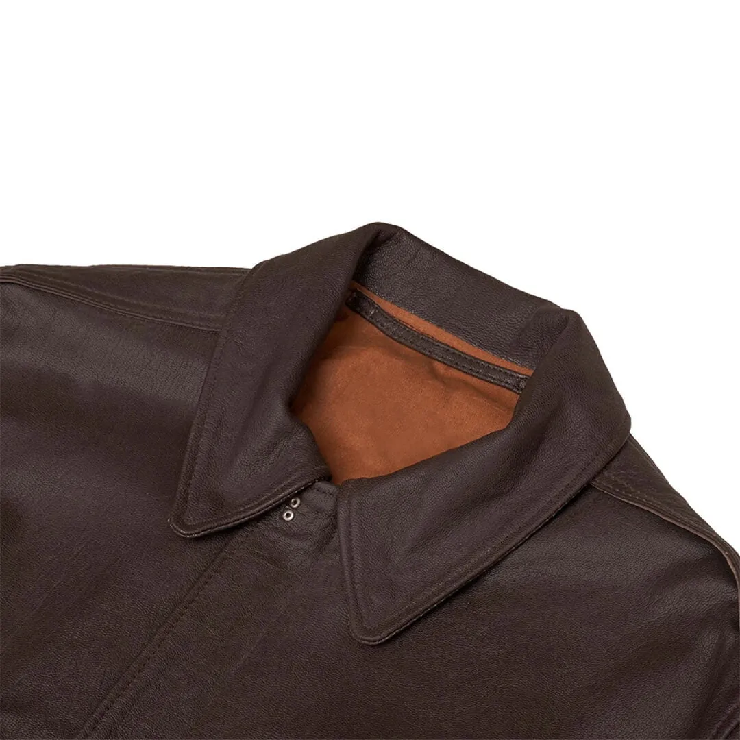 Brown Leather Bomber Jacket