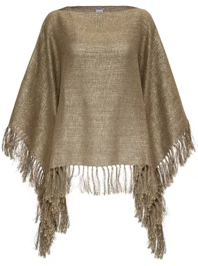 Brunello Cucinelli Fringed Metallic Knit Poncho