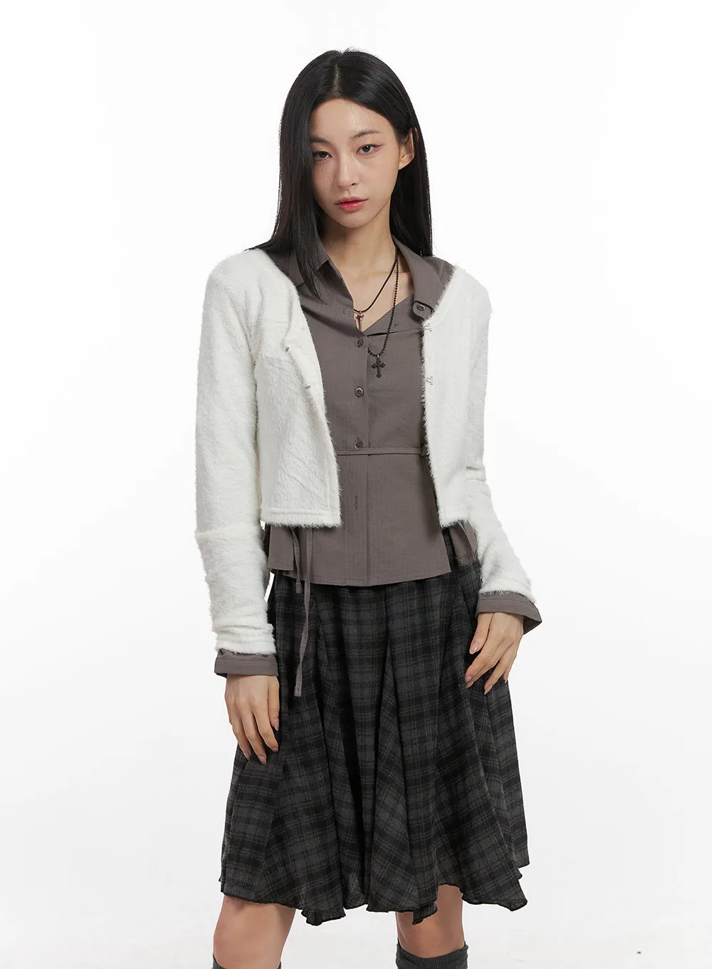 Buckle Mohair Crop Cardigan CN426