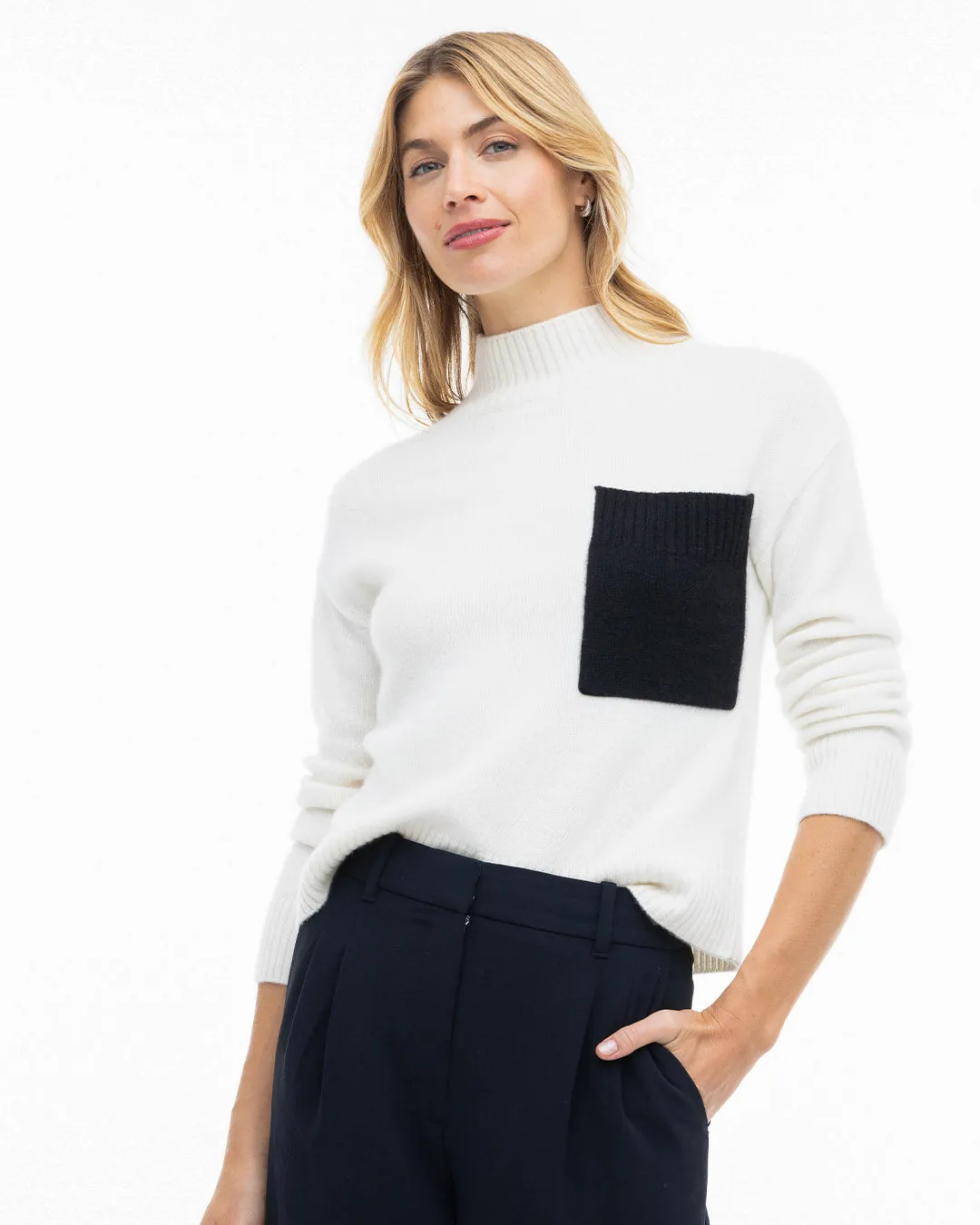 Cashmere Contrast Pocket High Neck