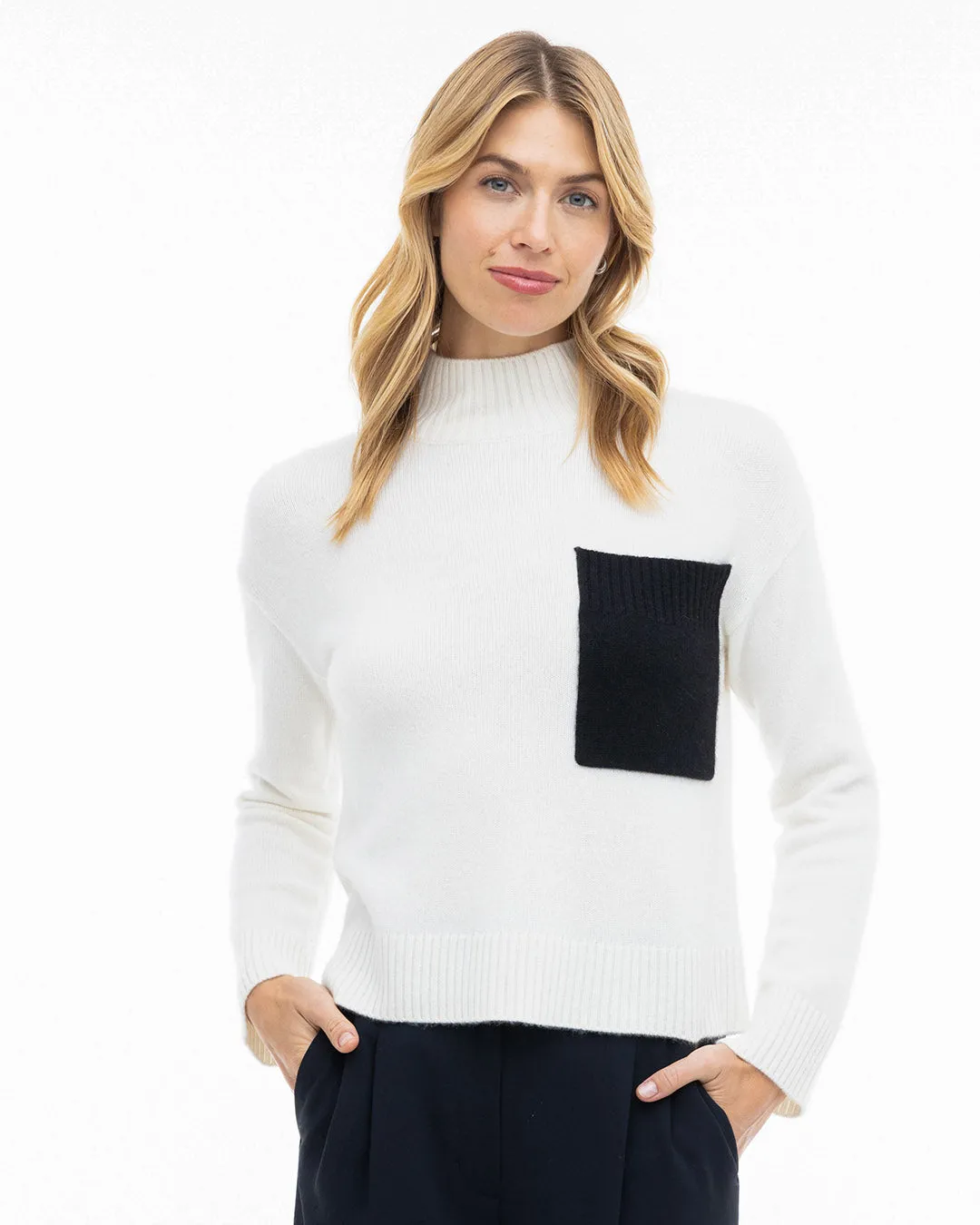 Cashmere Contrast Pocket High Neck