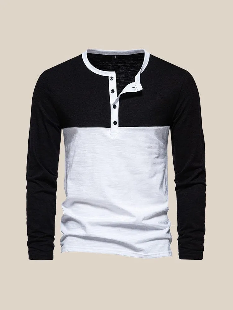 Casual Color Block Henley Shirt