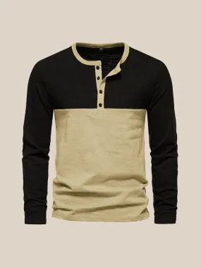 Casual Color Block Henley Shirt