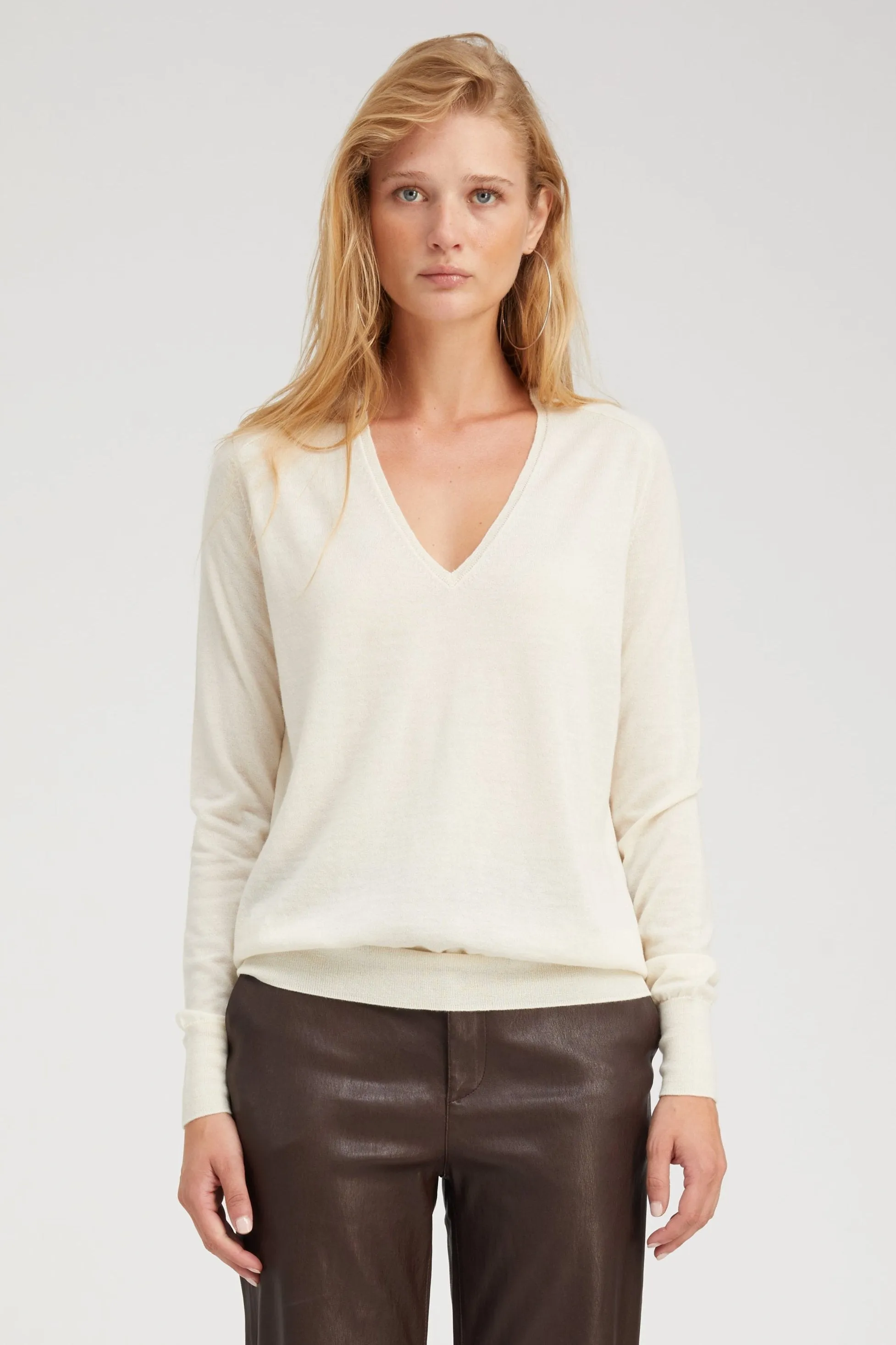 Chalk Cashmere V-Neck Sweater