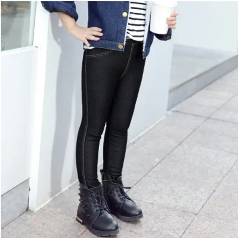 Children's Pants Winter Clothes New Thicker Middle-aged Kids 'Jeans Korean Style Stretch And Cashmere Girls