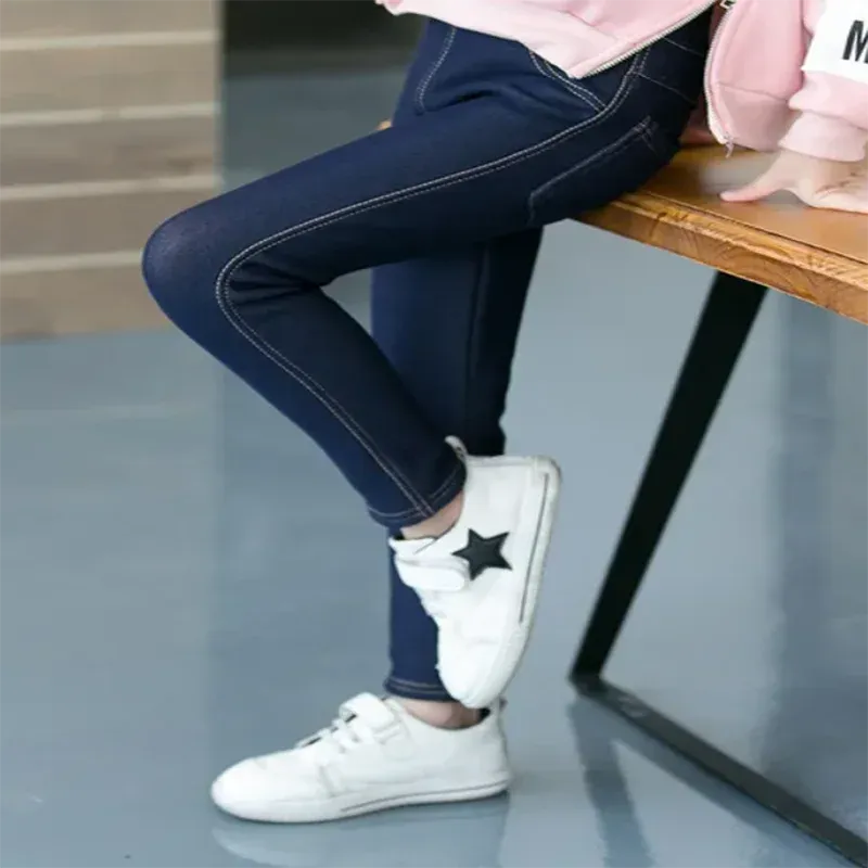 Children's Pants Winter Clothes New Thicker Middle-aged Kids 'Jeans Korean Style Stretch And Cashmere Girls