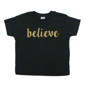 Christmas Gold Glitter Believe Toddler Short Sleeve T-Shirts