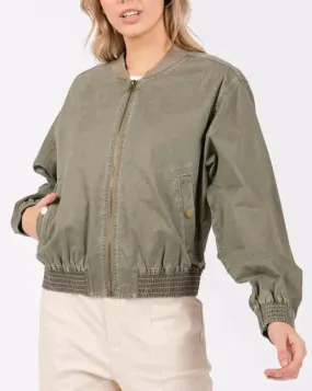 Colder Days Washed Bomber Jacket in Olive