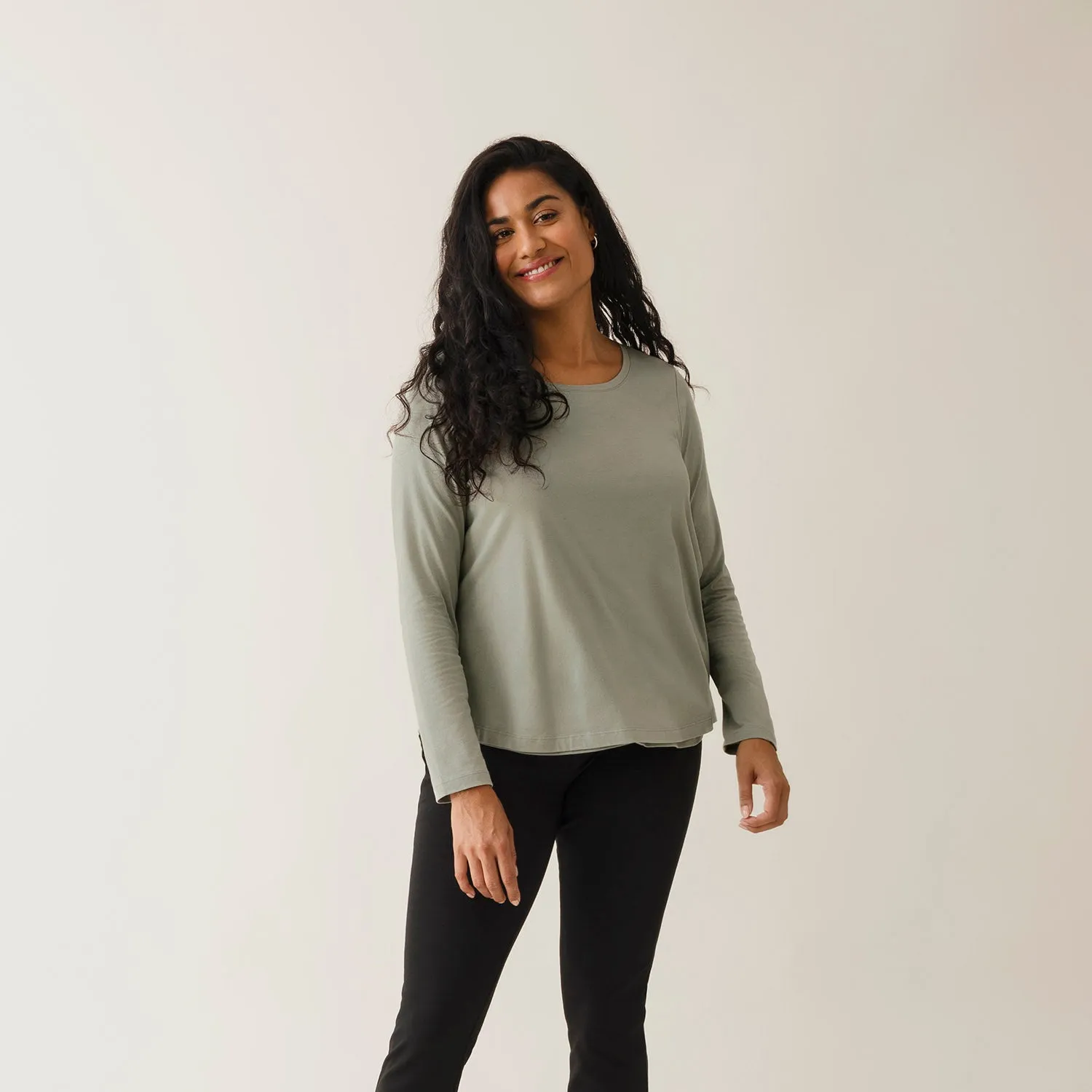 Cotton Maternity Classic LS Top - Green Tea