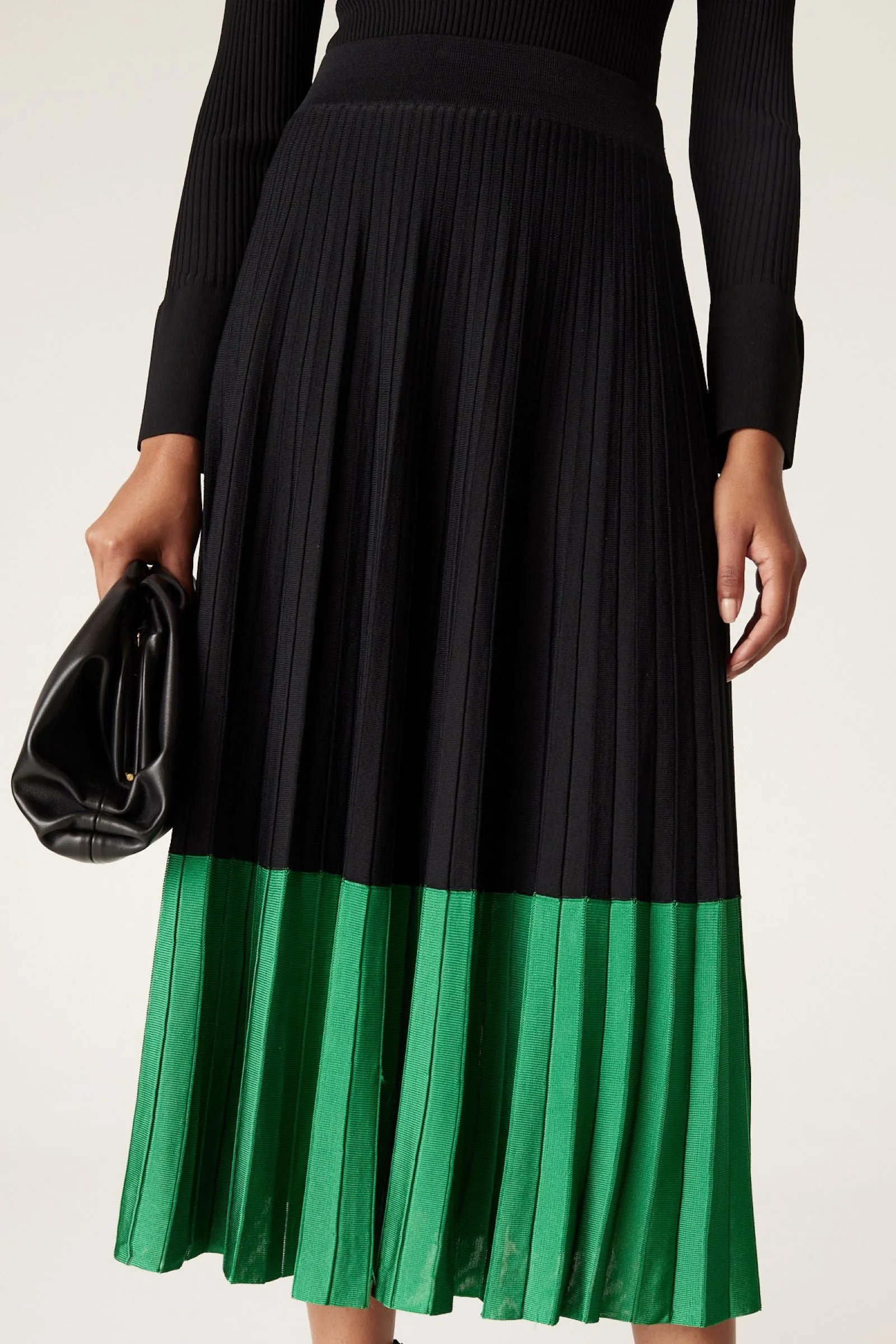 Crepe Contrast Skirt - Black & Green