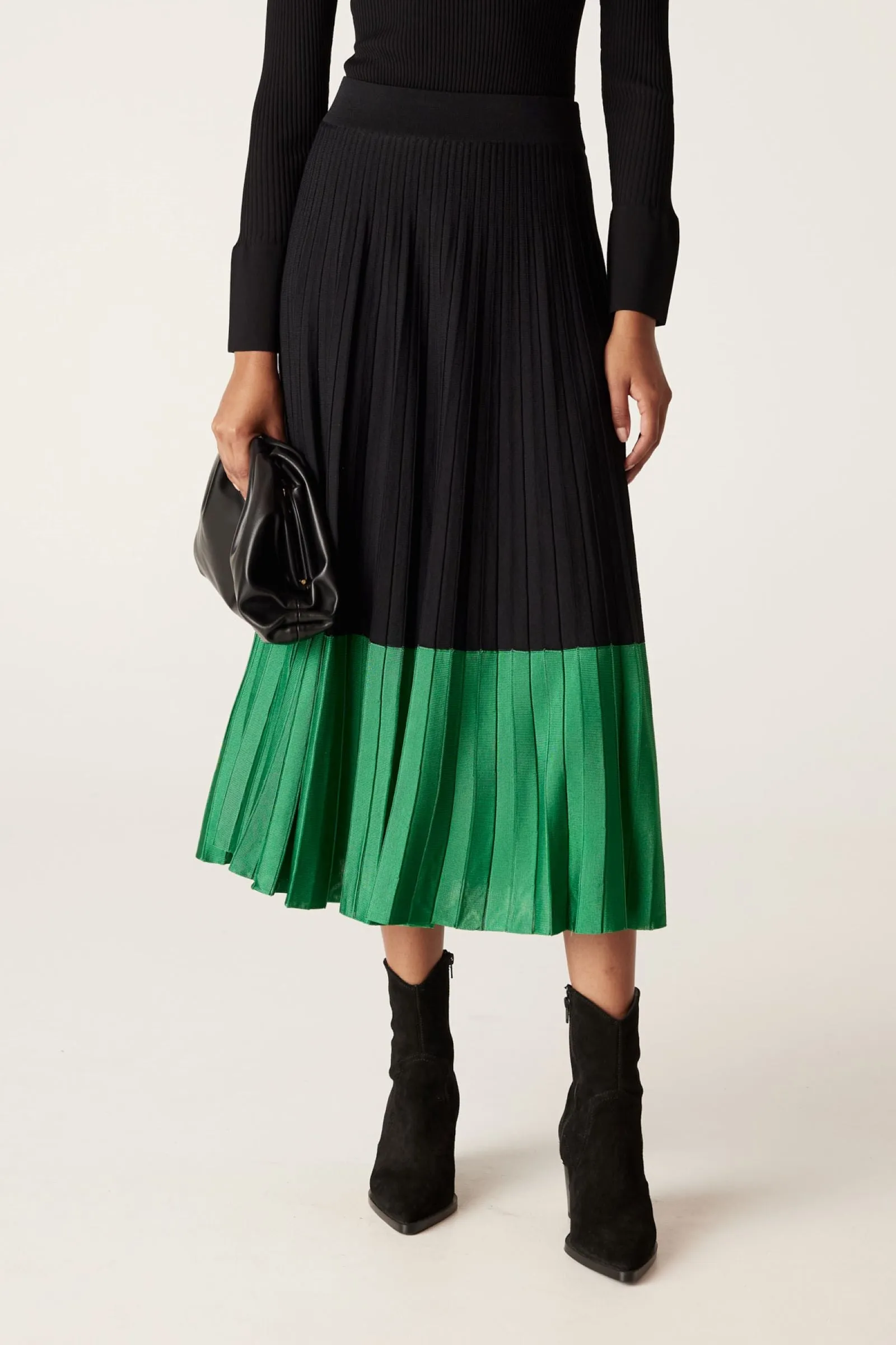 Crepe Contrast Skirt - Black & Green