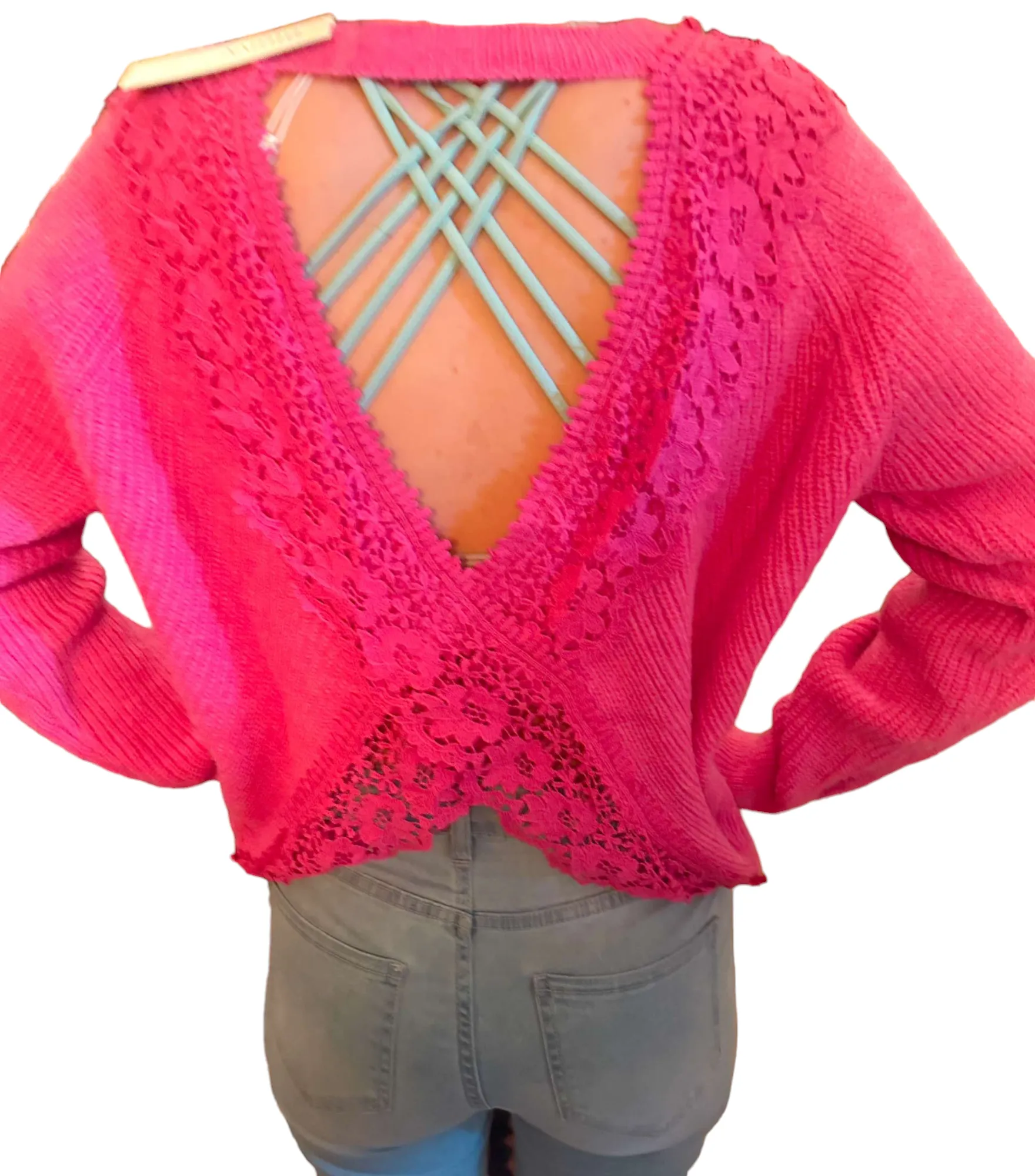 Crochet Cross Back Pullover Sweater