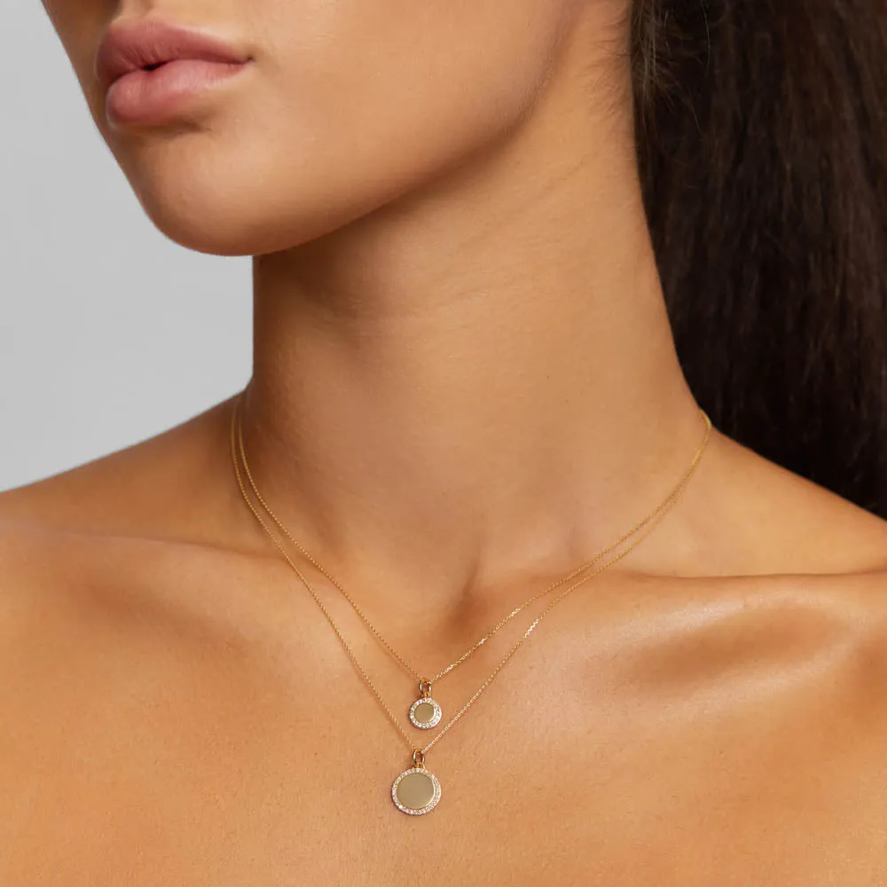 Diamond Engravable Disc Necklace in 10k Gold