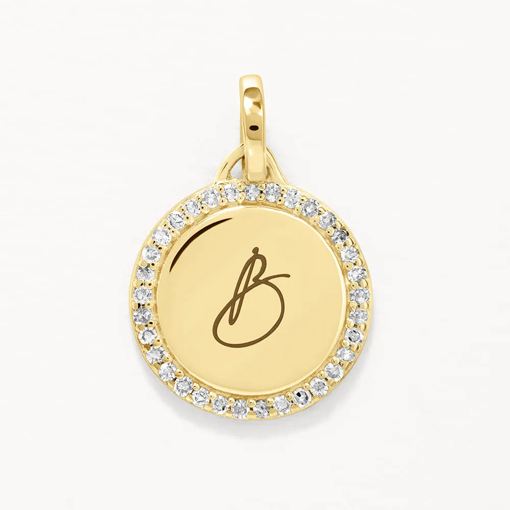 Diamond Engravable Disc Necklace in 10k Gold