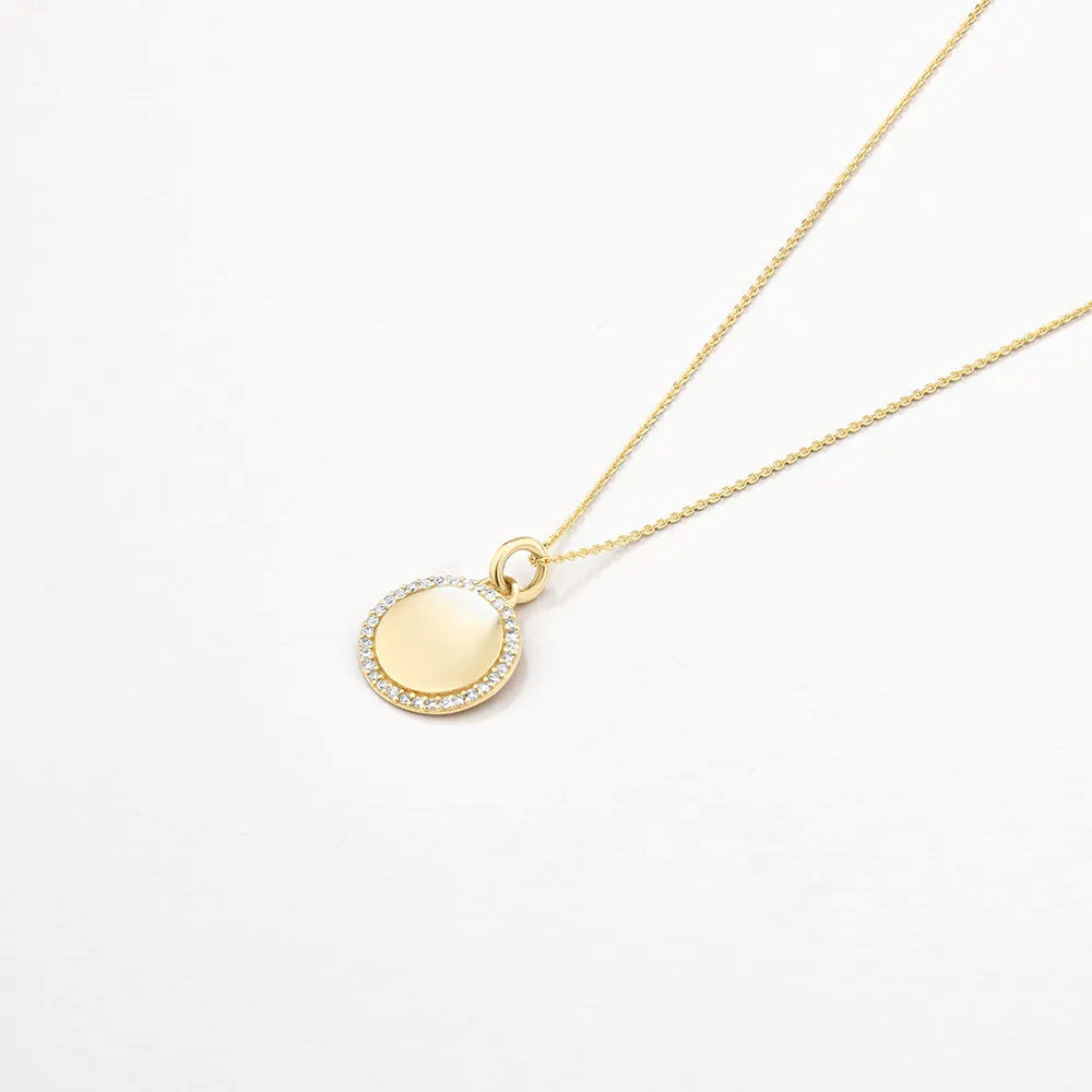 Diamond Engravable Disc Necklace in 10k Gold