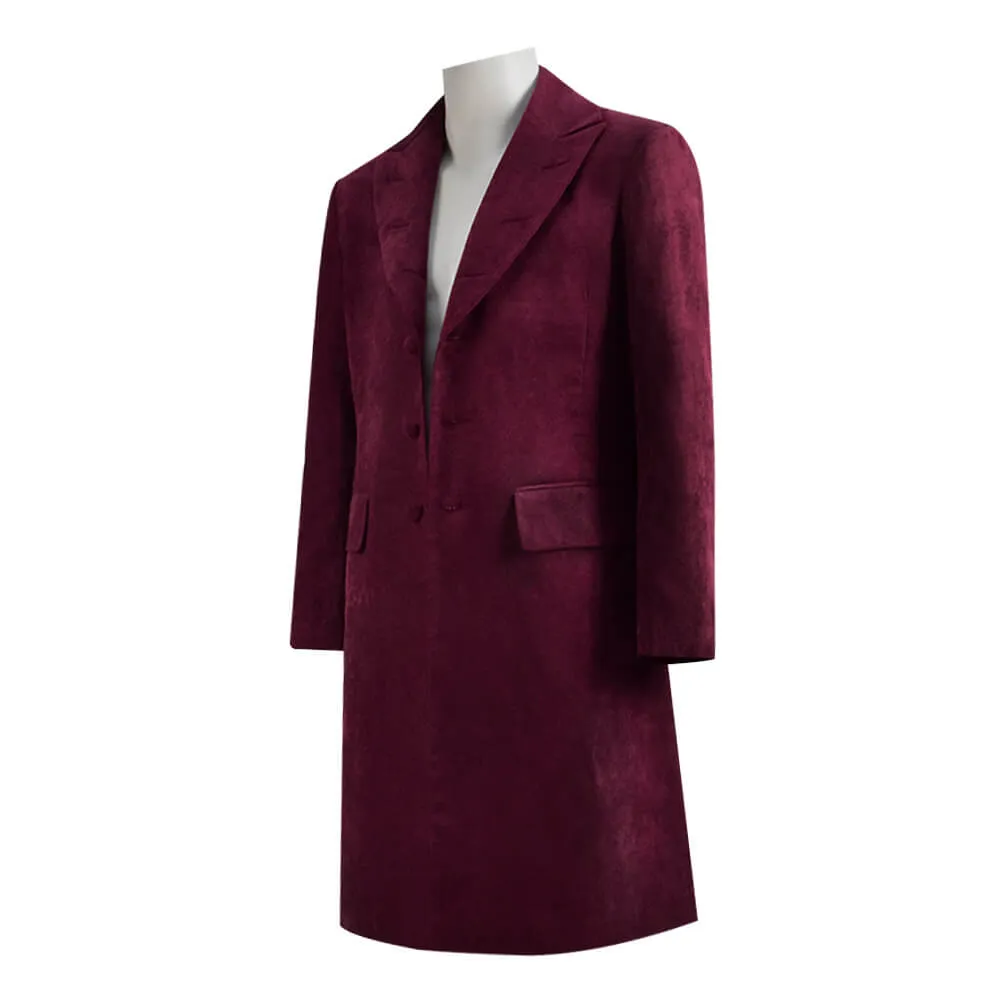 Dr. Fourth 4th Doctor Velvet Trench Coat Burgundy Cosplay Costume