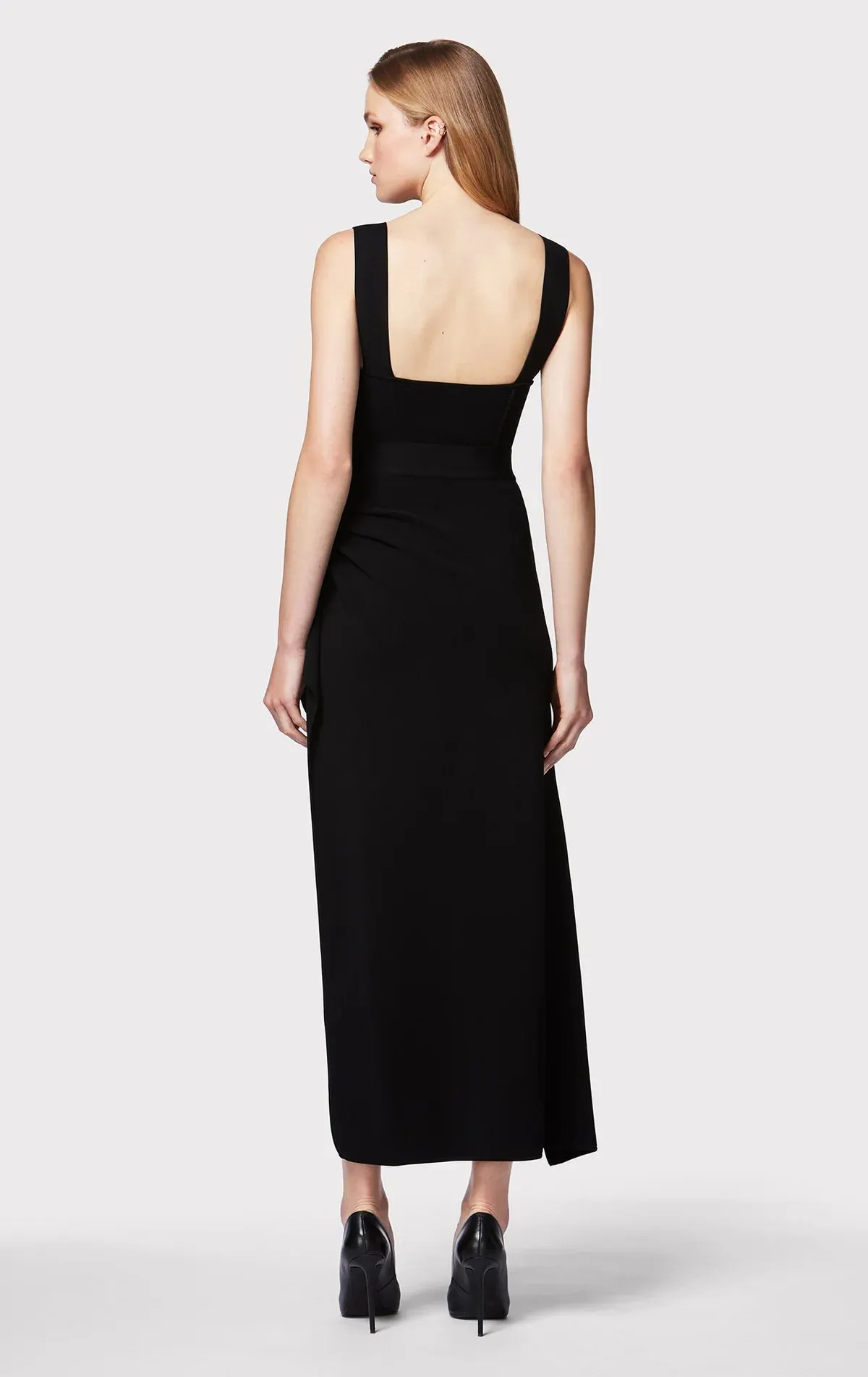 Draped Milano High Low Gown - Black