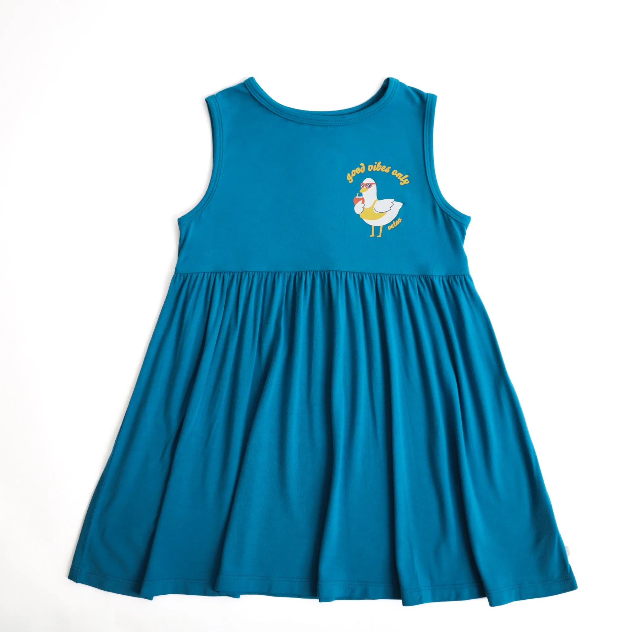 Duckie's Day Off Bamboo Toddler Casual Sleeveless Dress (Blue)