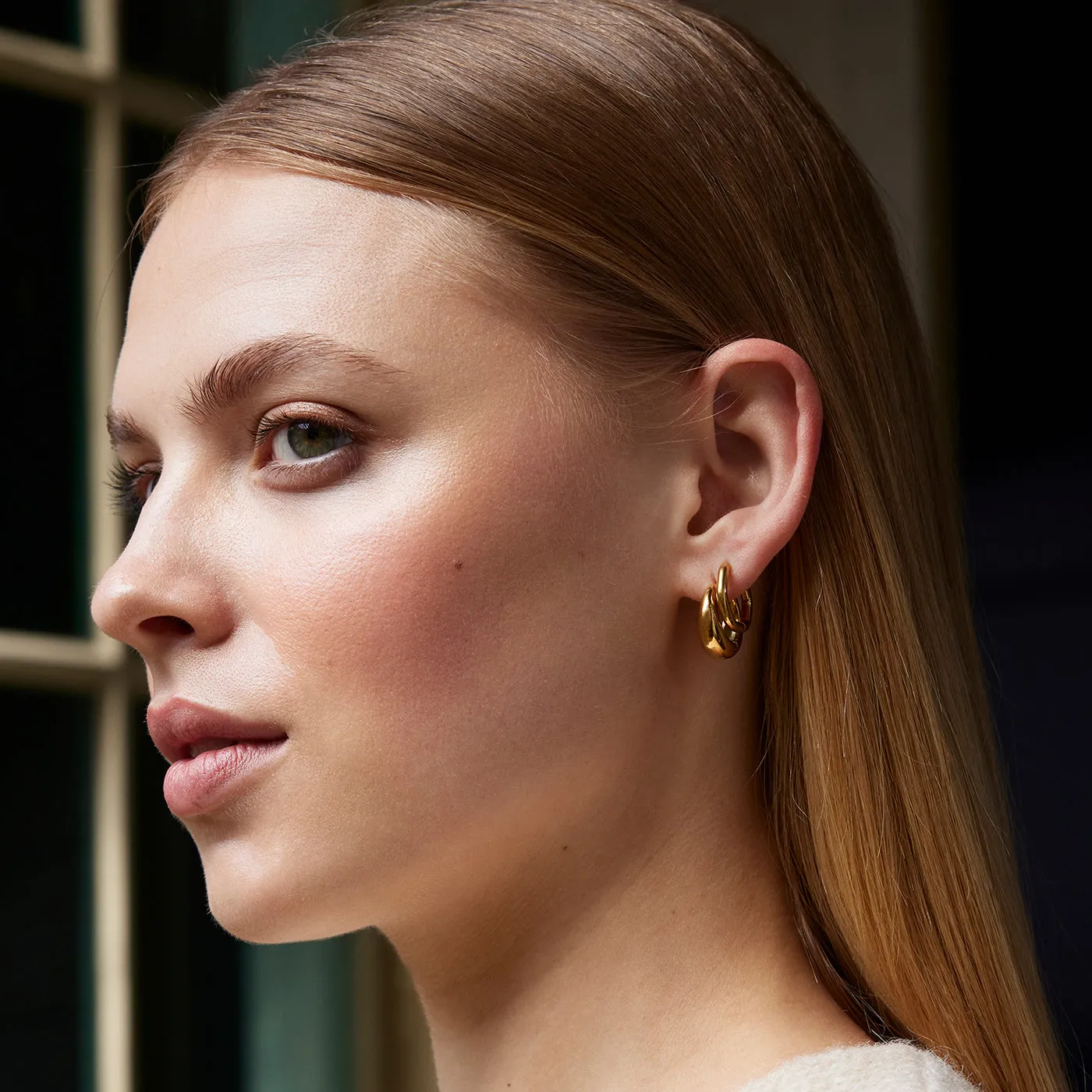 Essentielle Curved Hexagon Hoop Earrings, Gold Colour