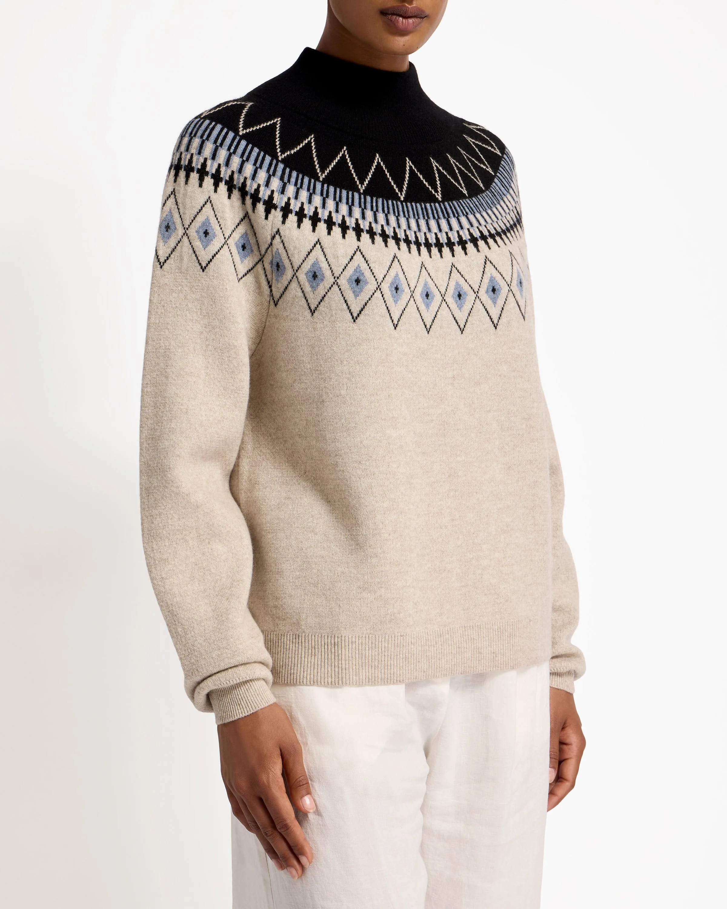 Fairisle Raglan Cashmere Blend Sweater - Black/Millet