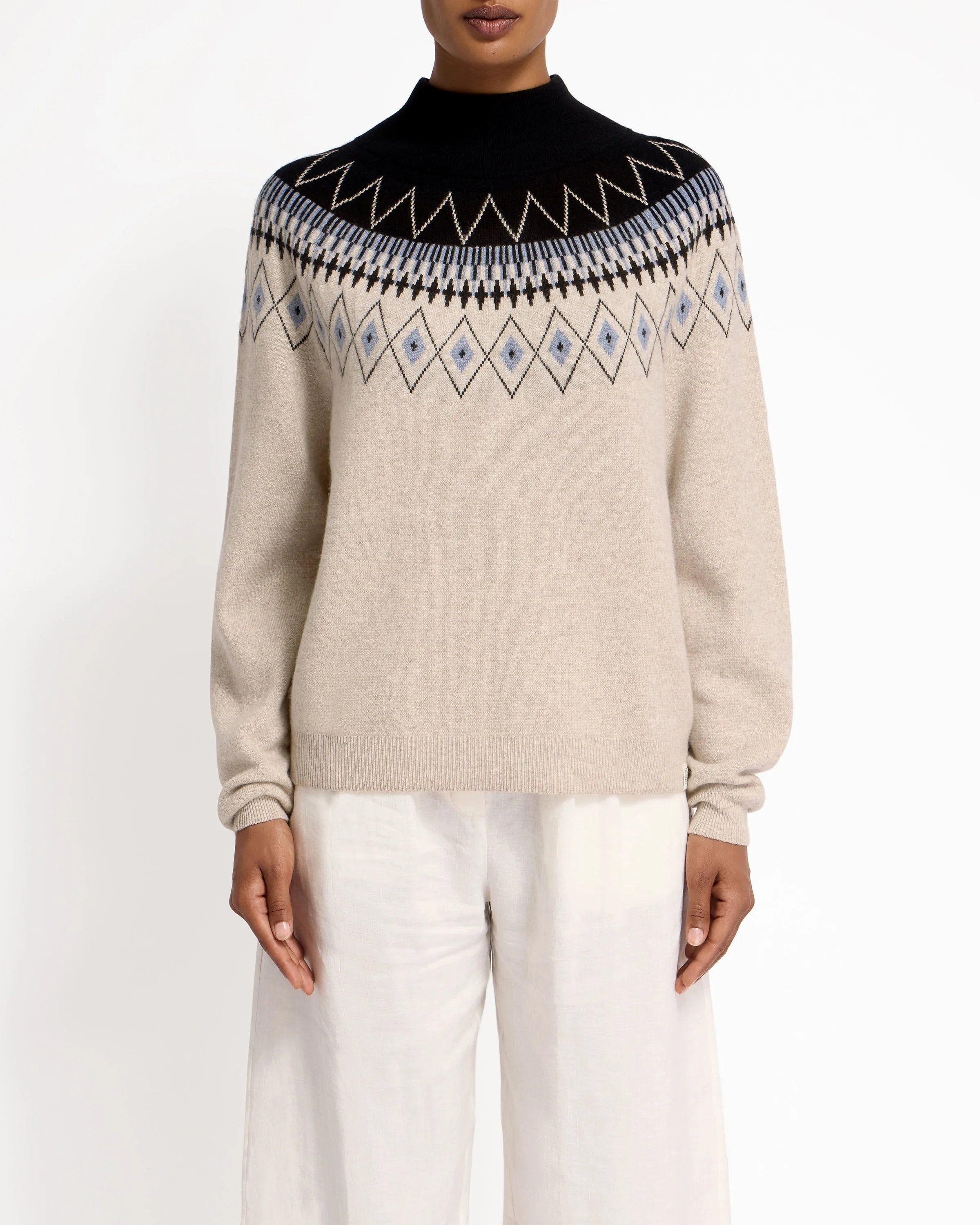 Fairisle Raglan Cashmere Blend Sweater - Black/Millet