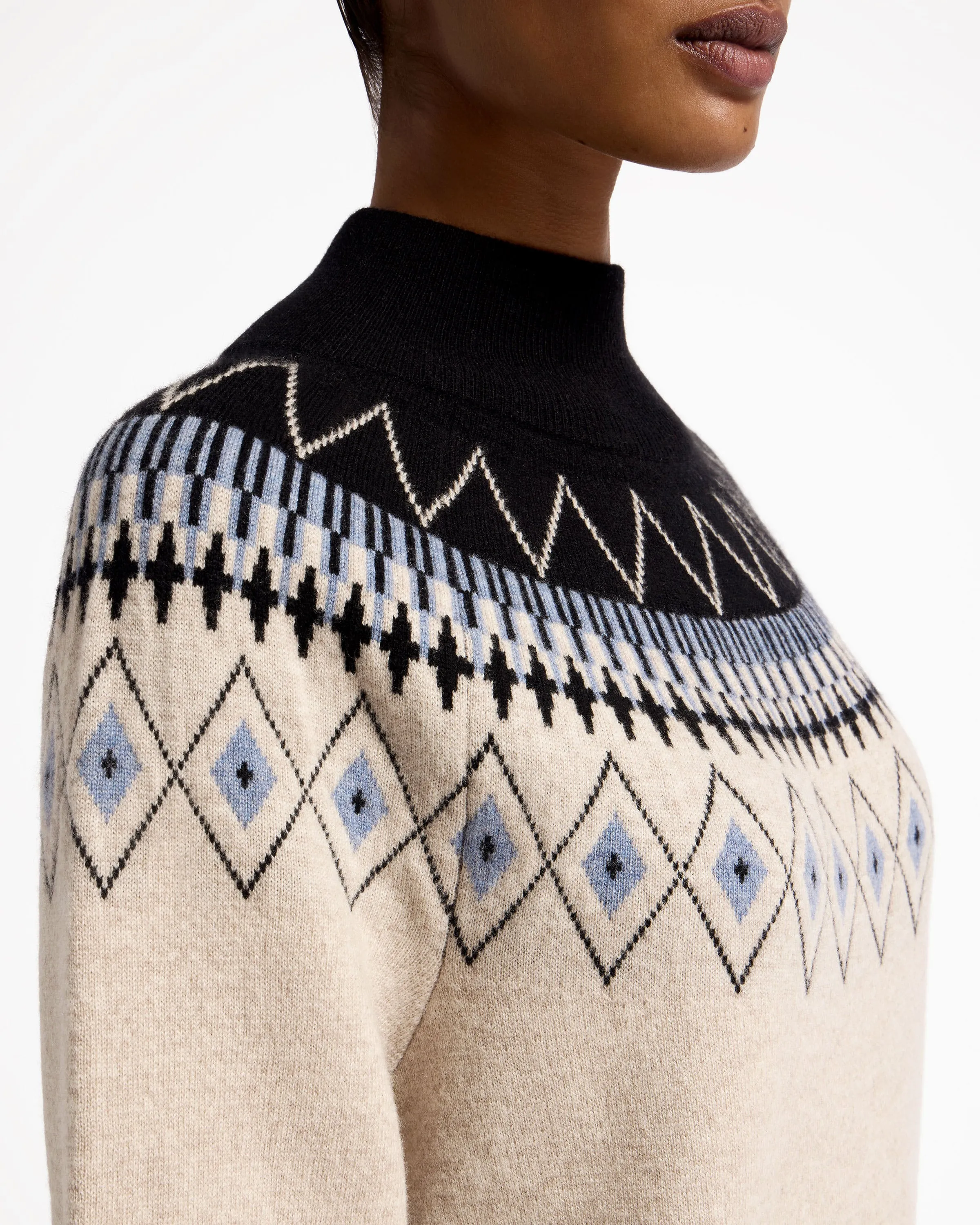 Fairisle Raglan Cashmere Blend Sweater - Black/Millet