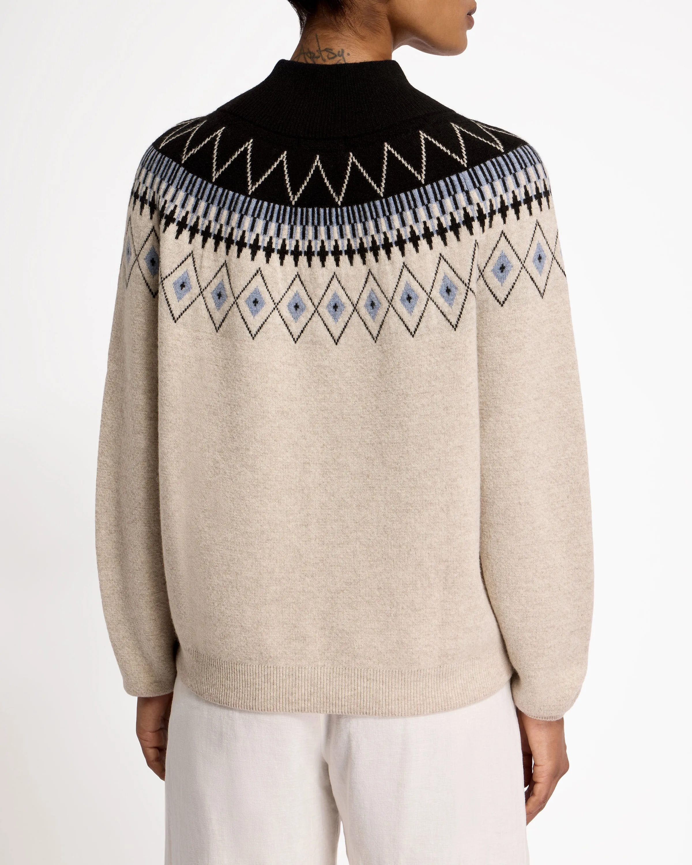 Fairisle Raglan Cashmere Blend Sweater - Black/Millet