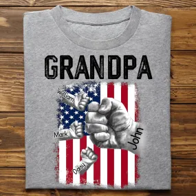 Family - Grandpa with Grandkids Hand to Hands - Personalized Unisex T-shirt