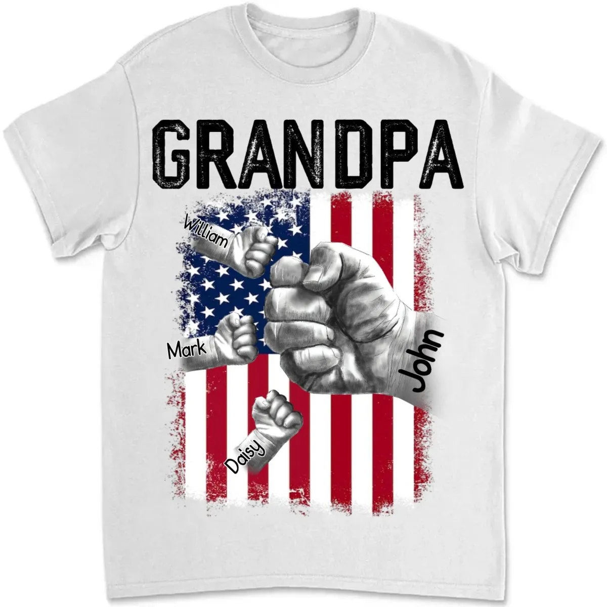 Family - Grandpa with Grandkids Hand to Hands - Personalized Unisex T-shirt