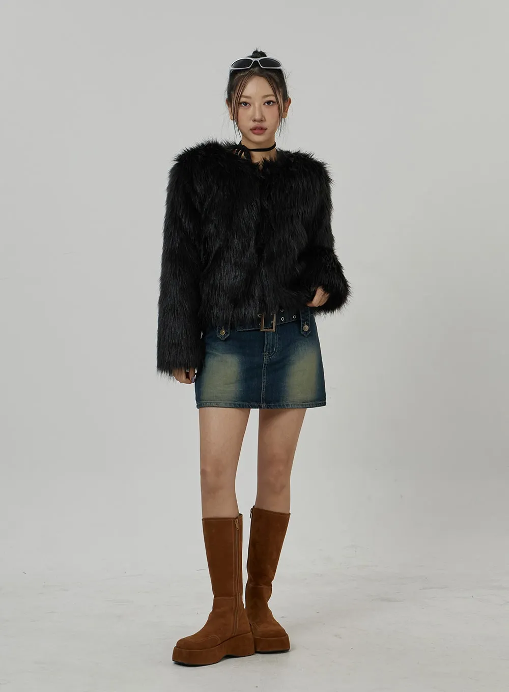 Faux Fur Hook Cropped Jacket CD21