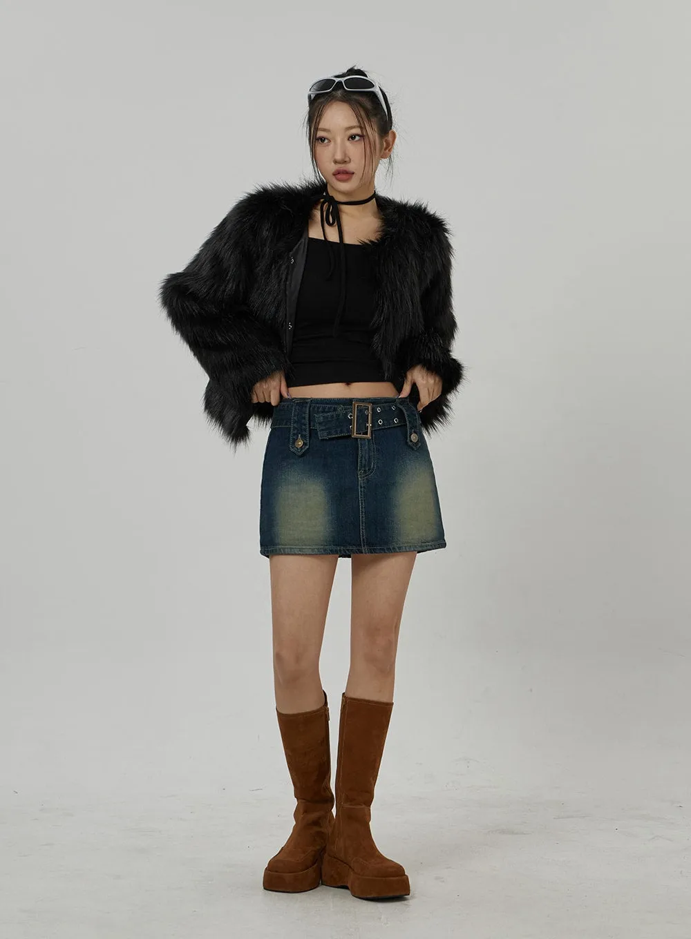 Faux Fur Hook Cropped Jacket CD21