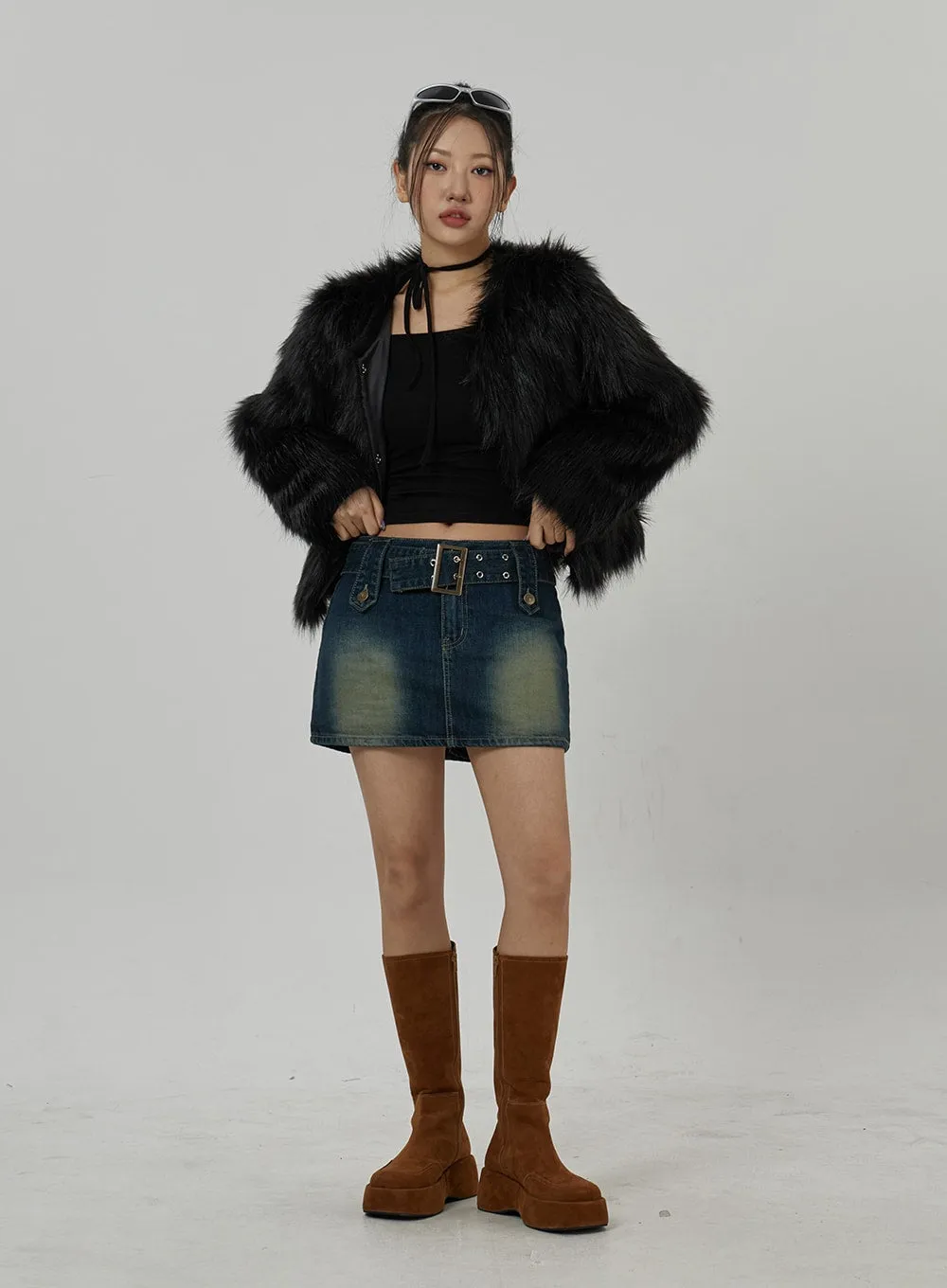 Faux Fur Hook Cropped Jacket CD21