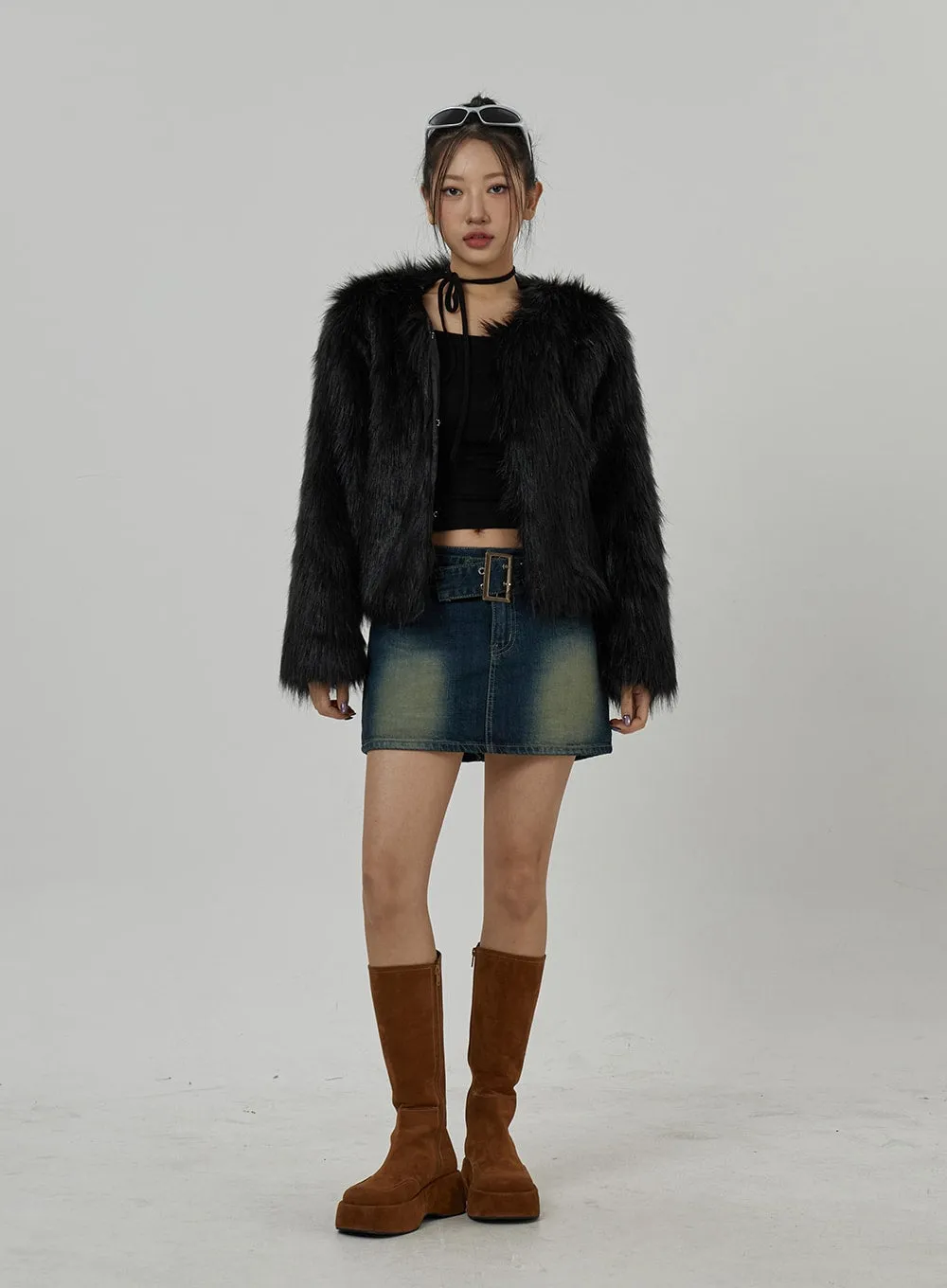 Faux Fur Hook Cropped Jacket CD21