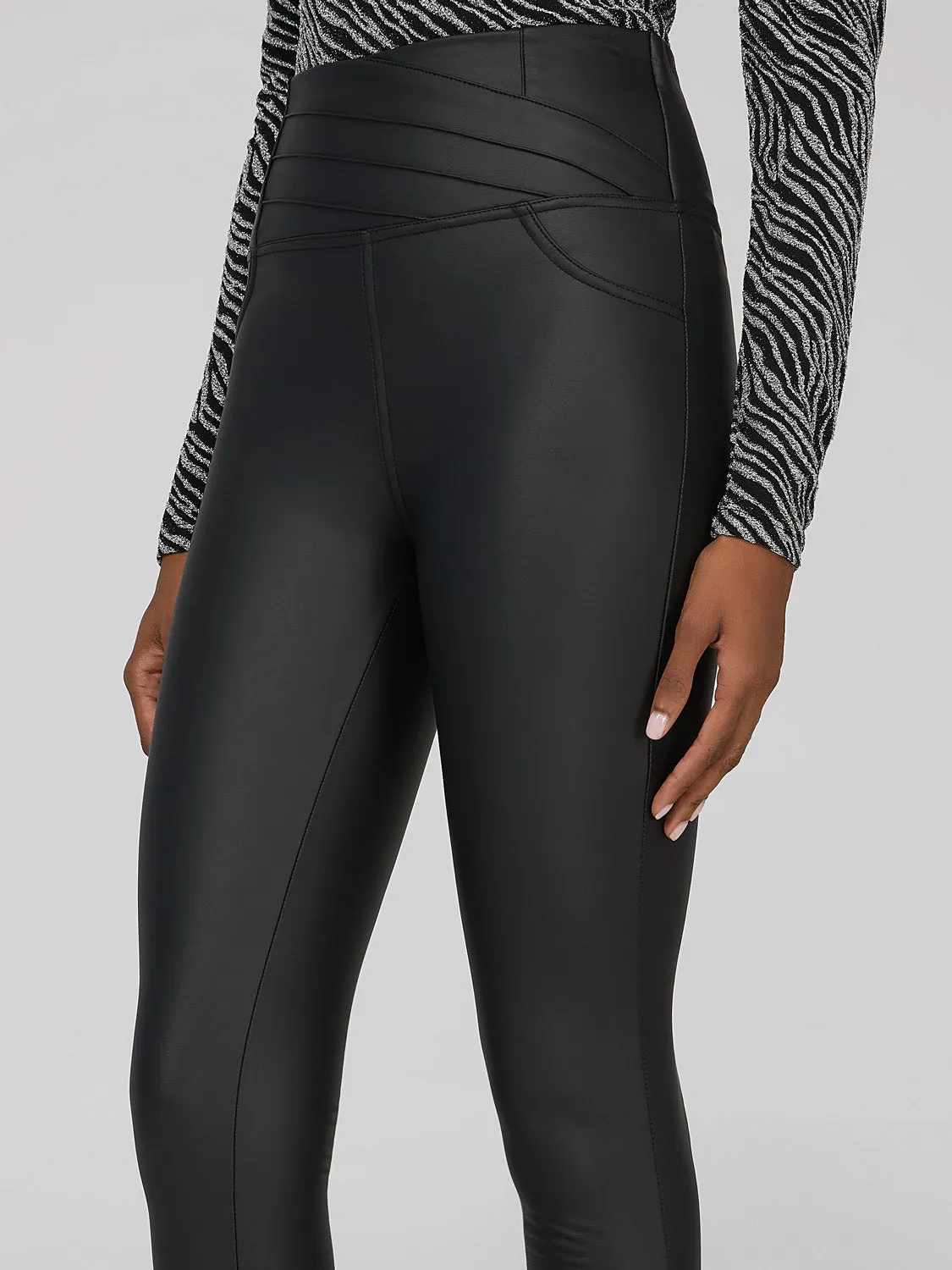 Faux Leather Envelope Waist Leggings