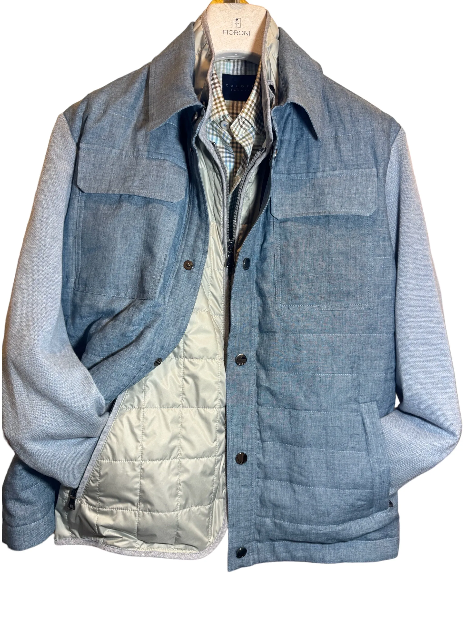 Fioroni Hybrid Bomber Jacket Sky Blue Linen