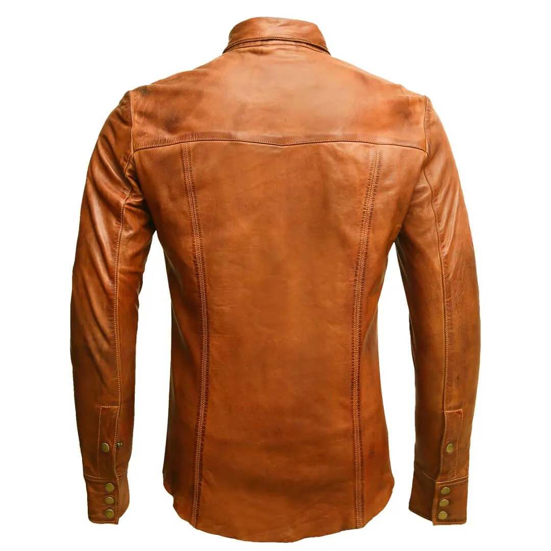 Flap Pockets Leather Jacket Shirt