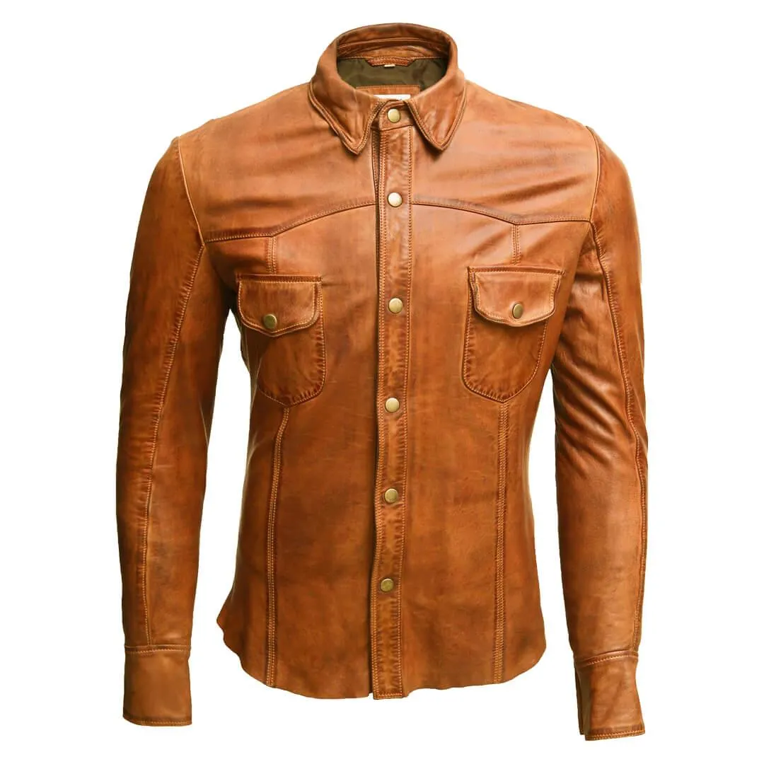 Flap Pockets Leather Jacket Shirt