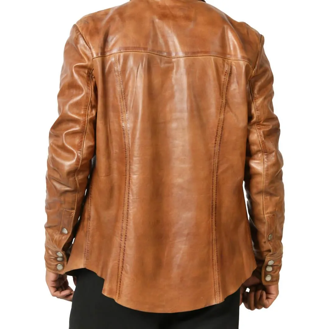 Flap Pockets Leather Jacket Shirt